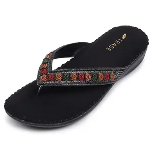 TRASE Women Soft Ortho Flats Sandal | Footwear For Woman Stylish Slippers, Orthopedic Slippers For Woman, Comfortable Women Slipper, Trendy V-strap Design Ladies Chappal For Daily Use (Black, 5 UK)