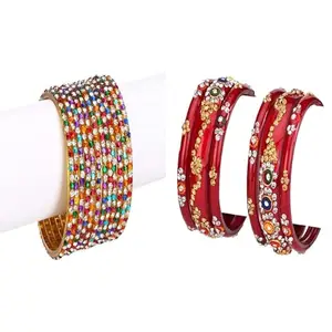Somil Beautiful Combo Bangles, Ethnic Bangle Set For Daily Use & Special Occasions, Pack Of 18, Multicolor, Red -J185
