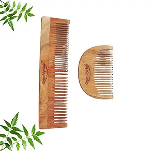GrowMyHair Neem Wood Comb Anti-Bacterial Anti Dandruff Comb for All Hair Types, Promotes Hair Regrowth, Reduce Hair Fall (Set of 2, Wide & Thin, D Shape Comb)