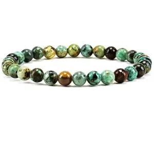 Lady Works Natural African Turquoise 8mm Round Shape Smooth Cut Beads 7 Inch Stretchable Bracelet For Men & Women. Unisex Bracelet For Healing, Meditation, Prosperity, Gift & Luck|LW_BRST_00204_7.0