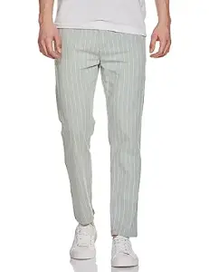 The Indian Garage Co Men's Slim Fit Mid Rise Vertical Striped Mid-Rise Chinos