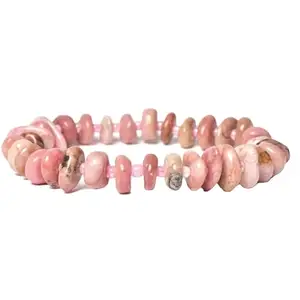 RRJEWELZ Natural Pink Rhodochrosite 6-8mm nugget chips Shape smooth Cut Beads 6.5 Inch Stretchable Bracelet for Men & Women.|STBR_RR_07782_6.5