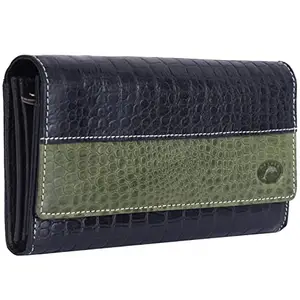 Delfin Genuine Leather | Leather Ladies Wallet (Black & Green)