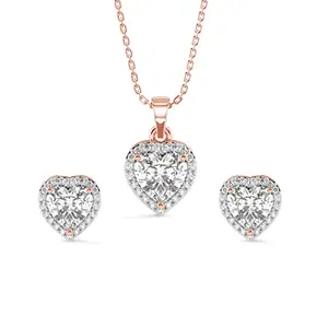 CLARA 925 Sterling Silver Heart Solitaire Pendant Earring Chain Jewellery Set | Rose Gold Rhodium Plated, Swiss Zirconia | Gift for Women & Girls