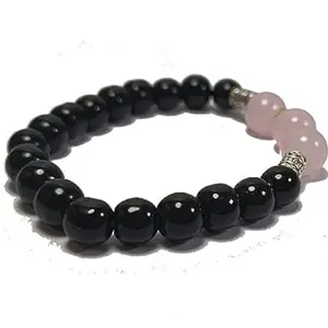 Black Obsidian & Rose quartz Bracelet Crystal Stone Essential Bracelet Round Beads