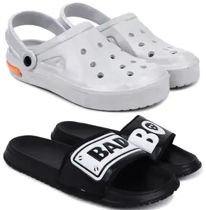 Pampy Angel Combo Pack of 2 Slipper/Flip Flops/Slides/Clogs/Sandals with Adjustable Back Strap for Men,(Cl-Tube-Grey,Badboy-Black),6 (UK/India)