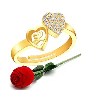 MEENAZ CZ AD Valentine American diamond Gold Plated Adjustable I Love You Heart Initial Letter Name Alphabet Love L Finger Rings for women girls girlfriend couples lovers Stylish Red Ring ROSE BOX SET