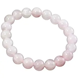 RRJEWELZ Natural Rose Quartz 10mm Round Shape Smooth Cut Beads 8 Inch Stretchable Bracelet for Men & Women.|STBR_RR_08224_8.0