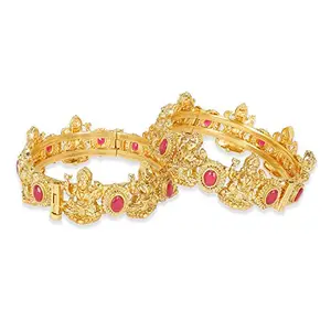 ACCESSHER Red Color Laxmi Bangles With Ruby Stone set of 2 for women and girls | Temple Jewellery | Bridal Jewellery |
