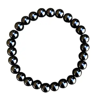 RRJEWELZ Natural Black Jasper 8mm Round Shape Smooth Cut Beads 7.5 Inch Stretchable Bracelet For Men & Women. Unisex Bracelet For Healing, Meditation, Prosperity, Gift & Luck|STBR_RR_10169_7.5
