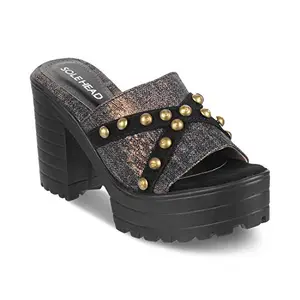 SOLE HEAD Black Heels Sandal for Women