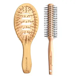 OROSSENTIALS bamboo & nylon bristles Wooden Hair Brush for Women & Men Wooden Brush for Hair Large Hairbrush for Women Pack of 2