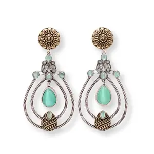 Jewellery Celebrity Inspired Oxidised Navraee Multi Layer Ring Dual Tone Dangler-Turquoise