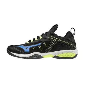 Mizuno Wave Claw Neo Non Marking Badminton Shoe for Men & Women | Ideal for Indoor Games (Badminton, Tennis, Volleyball, Squash) Durable Badminton Shoe Black/Blue/Green (UK 7)