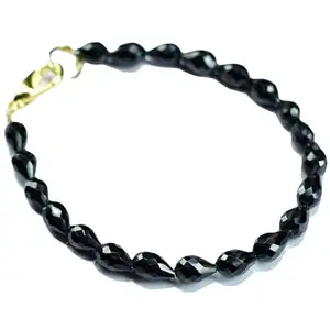 RRJEWELZ Black Spinel Bracelet for Men & Women – 5x7-5x8mm Drop Faceted Black Beads – 7 inch with Gold Plated Clasp – Healing, Fashion, Gift, Spiritual, Yoga|LCBR_RR_01134