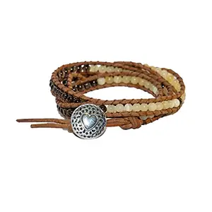 Gemaltic Wrap Bracelet Smokey and Yellow Aventurine with Design Buckle Natural Stones Reiki Crystal Leather Bracelets