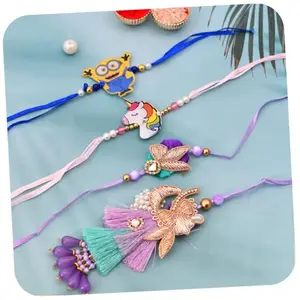 CraftVatika Rakhi Gift for Brother and Bhabhi, Bhaiya Bhabhi and Kids Rakhi Set of 4 with Magnet Gift, Rakhi for Brother with Gift Combo Set, Fridge Magnet Gift for Decor (M1- Family Rakhi)