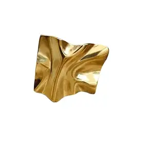 Fashion Earring Black Sugar Gold-Tone Metallic Wave Statement Ring, Adjustable Size, Contemporary Design
