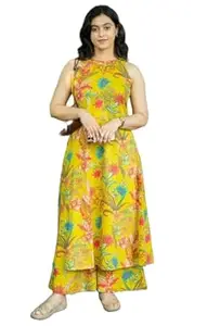 Klosia Women Pure Cotton Kurta Palazzo Set | Sleeveless Printed Kurta with Palazzo Pants | Summer Friendly, Office Wear Co-Ord Set