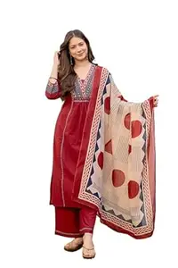 MEERA FAB Women Floral Printed Pure Cotton Straignt V-Neck Kurta with Trousers & Dupatta