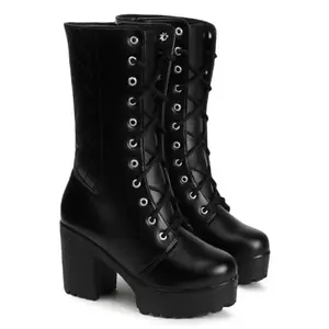 STRASSE PARIS Women's Calf Length Detailed Stylish Cool Lace-up Boots Boots For Women,7