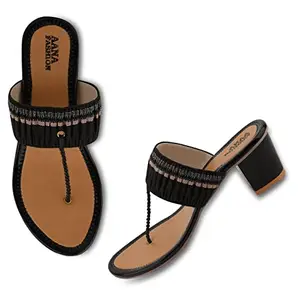AANA FASHION Women Block Heel Sandal | Glass Heel | Sandal for Women | Casual Heel Sandal for Party | Women Footwear