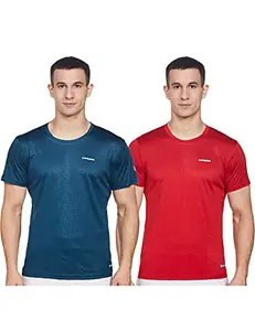 Charged Brisk-002 Melange Round Neck Sports T-Shirt Red Size Large And Charged Play-005 Interlock Knit Geomatric Emboss Round Neck Sports T-Shirt Teal Size Large