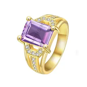 Jemskart 11.25 Ratti 10.00 Carat Amethyst Gold Plated Katela Ring Original Certified Purple Natural Jamuniya Stone Ring Astrological Birthstone Adjustable Ring