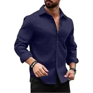 DEELMO Men's Regular Fit Button Down Dress Shirts Textured Long Sleeve Casual Hawaiian Shirt