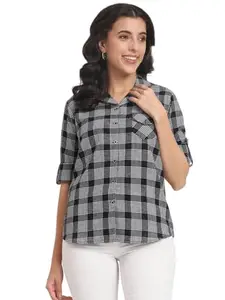 Angoori Fashion Women's Formal Black Checkered Shirt, Stylish and Comfortable Office Wear,Plus Size Shirt, Available in Sizes S to 7XL