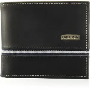 Nautica Men's Bifold Leather Wallet | RFID Blocking | ID Window | Card Slots | Organization | Durable | Stylish, Logo Ribbon - Black, One Size, Nautica Mens Bifold Leather Wallet | Rfid Blocking | Id
