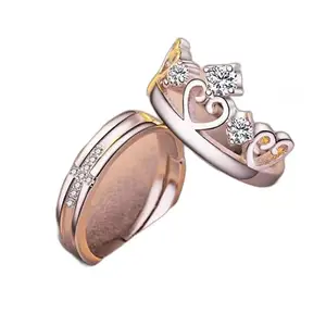 Lila Fashion Jewellery Adjustable Couple Rings Crown with Cross Stainless Steel Cubic Zirconia Ring (BZR_303-CrownwithCrsRng(M:05)_Prnt)