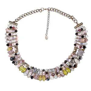 Design with Crystal Designer Statement Bib Necklace Western Necklace the Multi Coloured Beaded Bib style Necklace for Womens and Girls (Pack of 1)