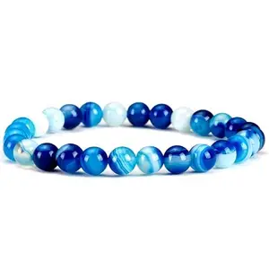 RRJEWELZ 8mm Natural Gemstone Blue Lace Agate Round shape Smooth cut beads 7 inch stretchable bracelet for women. | STBR_RR_W_02176