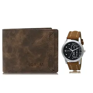 LOREM Combo of Brown Color Artificial Leather Wallet &Watch (Fz-Wl04-Lr14)
