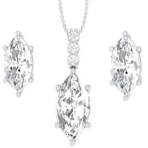 Clara 925 Sterling Silver Marquise Solitaire Pendant Earring Chain Jewellery Set | Rhodium Plated, Swiss Zirconia | Gift for Women & Girls