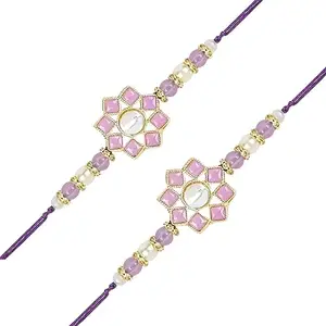I Jewels Pearl & Kundan Designer Bhaiya Rakhi With Roli Chawal for Brother/Bro/Men with Rakshabandhan Card (R108Pu-3) (Pack of 3)