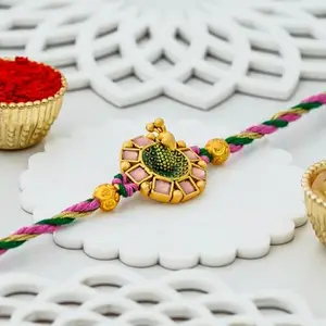eCraftIndia Peacock Rakhi for Brother | Raksha Bandhan Rakhi for Bhai Bhaiya Kids | Single Designer Rakhi with Roli Chawal Pack