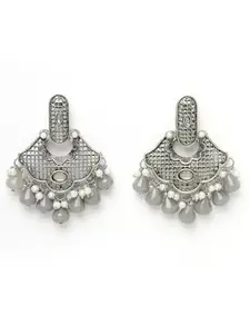 ADIVA Oxidised Silver-Plated Kundan Stone Studded Dome Shaped Classic Jhumka Earrings Set for women, Traditional Stylish Jhumka for Girls Party, Wedding, Festive