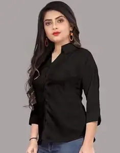 Women Formal Cotton Blend Shirt | Regular Fit Solid Plain 3/4 Sleeve