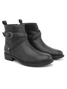 pelle albero Women's Black Buckle High-Heeled Ankle Boots | Black Fashion Boots for Women with Buckles | Size 4 UK