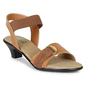 Twin Shoes Women Heel Sandal | Elastic Ankle Strap Women Sandals | Tan Fashion Sandal | Stylish Fancy and comfort Trending Block Heel Fashion sandal