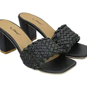 SKOLL Woman's & Girl's Stylish Quilling Block Heels Black