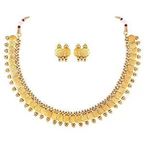 Amazon Brand - Anarva 18K Gold Plated Traditional Stylish Coin Necklace With Earrings For Women & Girls (Mc061Fl Gold)