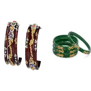 Somil Elegant Combo Bangles For Women & Girls | Stylish Bangles Set For Everyday & Functions, Pack Of 10, Maroon, Green -B474