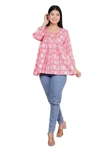 BazaarBag Printed Short Anarkali 3/4th Sleeves Kurti Perfect for Casual, Formal, and Ethnic Wear (Gajri-M)