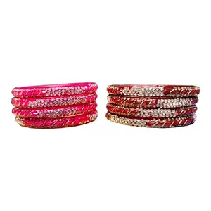 Lyychee Glass Bangles with Zircon Gemstone Studded Glossy Finished Traditional Jewellery Bracelet Bangles or kada Set for Girls and Women (2.2)