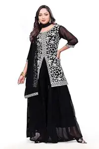 JIMMY ART Pack Of 1 Women's Georgette Zari Sequence Embroidered Kurta and Palazzo Set Trendy Georgette Women'S Kurti Sets With Dupatta