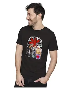 ALLEN BLACK Men's & Women's Regular Fit T-Shirt Red Hot Chili Peppers - Rock Band 100% Cotton Unise T-Shirt Black_REDHOT17-Black XL Men Round_