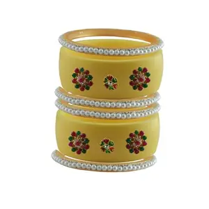 Vidhya Kangan Stone Stud Color Cream Acrylic Bangle | Over Size | Plus size |For Woman and girlsChura Bangles Set for Wedding and Party (sku-ban25406)